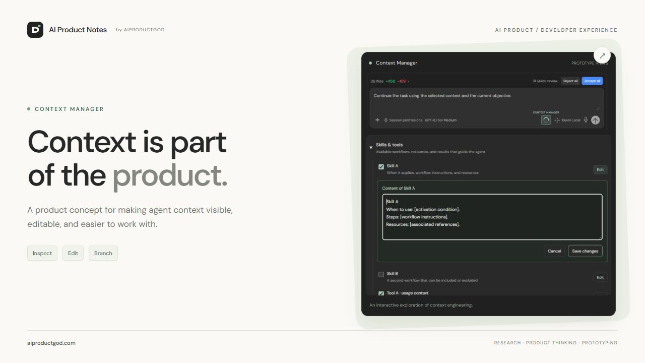 Context is part of the product. Context Manager proposal with views of the interactive prototype.