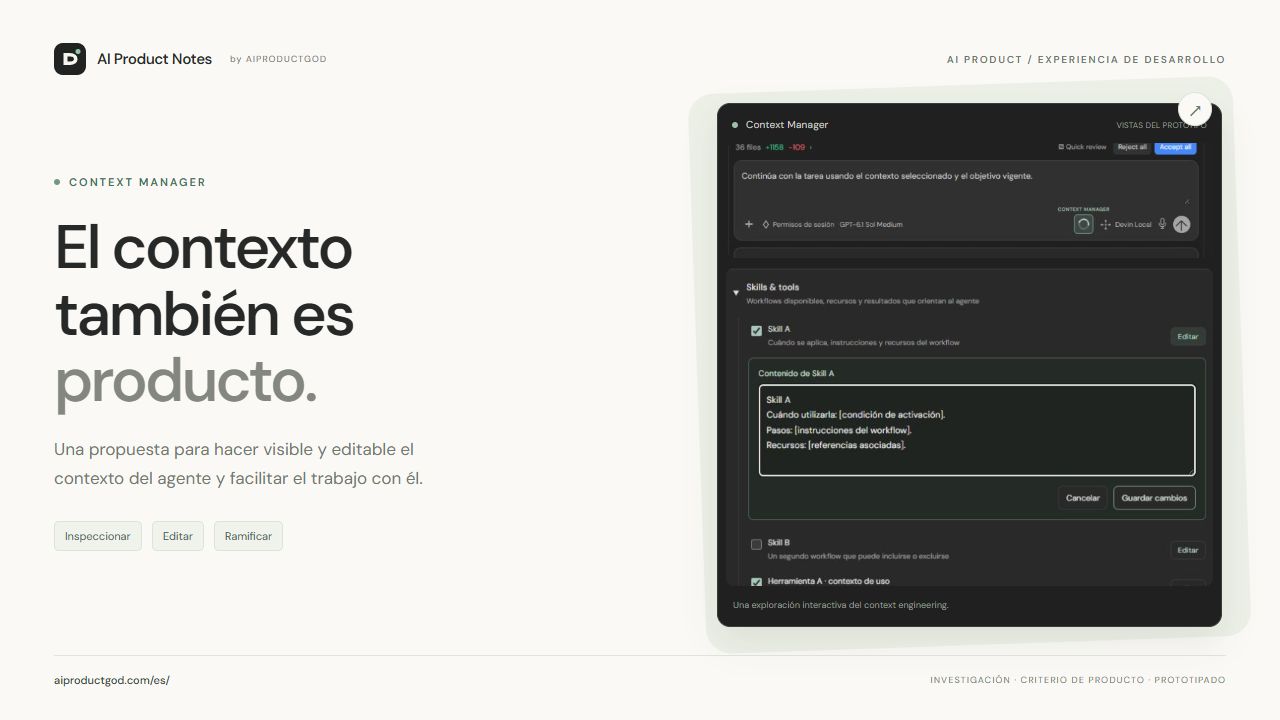 El contexto también es producto. Propuesta de Context Manager con vistas del prototipo interactivo.